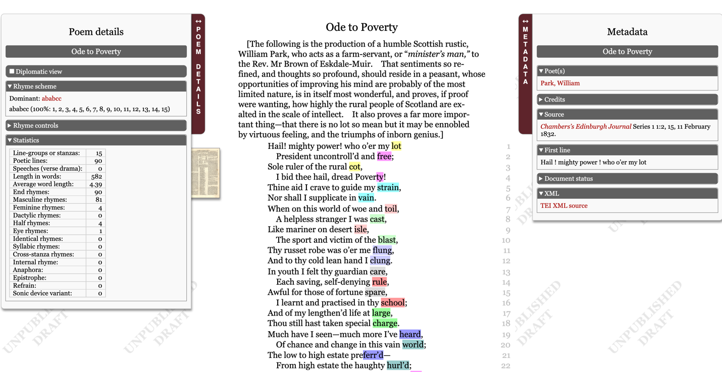 Partial view of the record page for “Ode to Poverty” (https://dvpp.uvic.ca/poems/chambers_series/1832/pom_2984_ode_to_poverty.html)